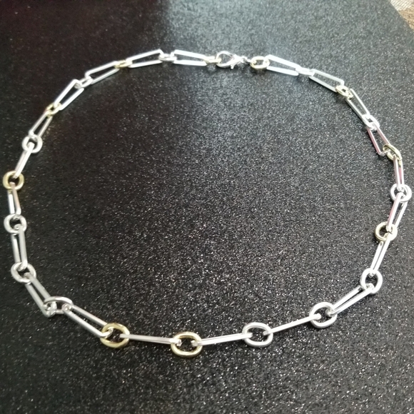 Elongated Dual Tone Chain Link Necklace - Picture 2 of 6